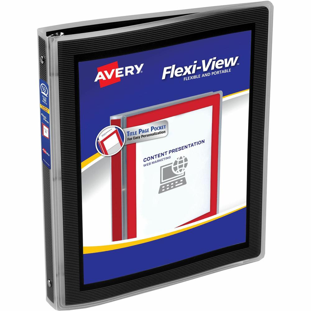 Avery&reg; Flexi-View 3 Ring Binder - 1/2" Binder Capacity - Letter - 8 1/2" x 11" Sheet Size - 100 Sheet Capacity - 3 x Round Ring Fastener(s) - Internal Pocket(s) - Polypropylene - Flexible, Durable. Picture 1