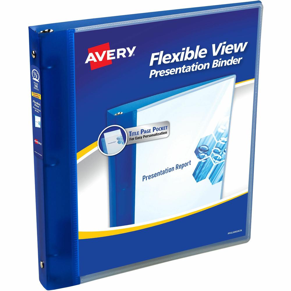 Avery&reg; Flexi-View 3 Ring Binders - 1/2" Binder Capacity - Letter - 8 1/2" x 11" Sheet Size - 100 Sheet Capacity - 3 x Round Ring Fastener(s) - Polypropylene - Flexible - 1 Each. Picture 1