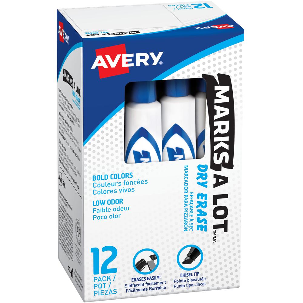 Avery&reg; Marks A Lot Desk-Style Dry Erase Marker - Chisel Marker Point Style - Blue - White Barrel - 1 Dozen. Picture 1
