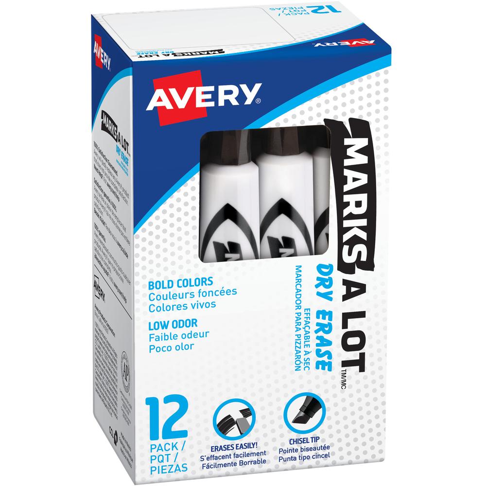 Avery&reg; Desk-Style Dry Erase Markers - Chisel Marker Point Style - Black - 1 Dozen. Picture 1