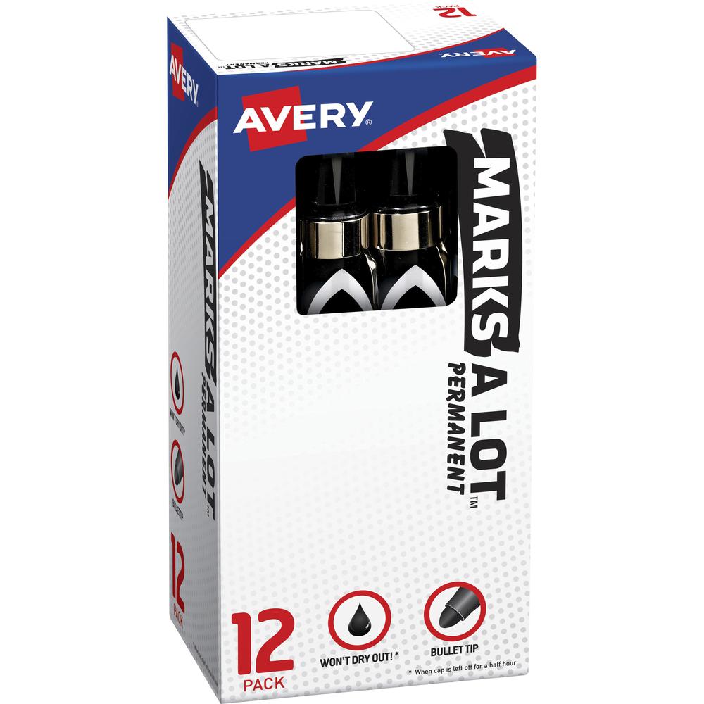 Avery&reg; Marks-A-Lot Desk-Style Permanent Markers - Bullet Marker Point Style - Black - Black Barrel - 1 Dozen. The main picture.