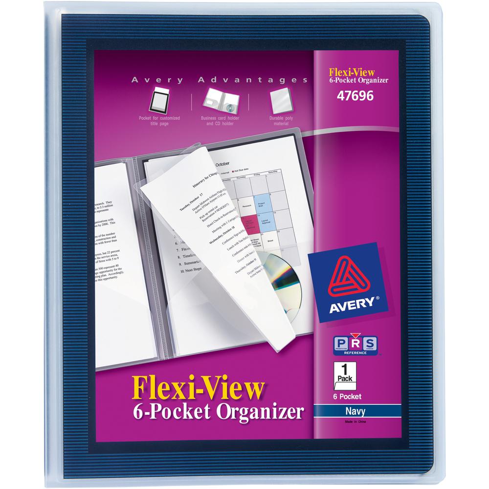 Avery&reg; Flexi-View Letter Pocket Folder - 8 1/2" x 11" - 150 Sheet Capacity - 6 Internal Pocket(s) - Poly, Polypropylene - Navy Blue - 1 Each. The main picture.