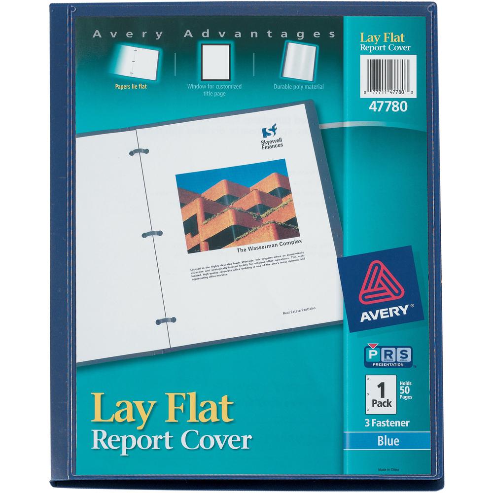 Avery&reg; Letter Report Cover - 1/2" Folder Capacity - 8 1/2" x 11" - 50 Sheet Capacity - 3 Fastener(s) - Polypropylene - Blue - 1 Each. The main picture.