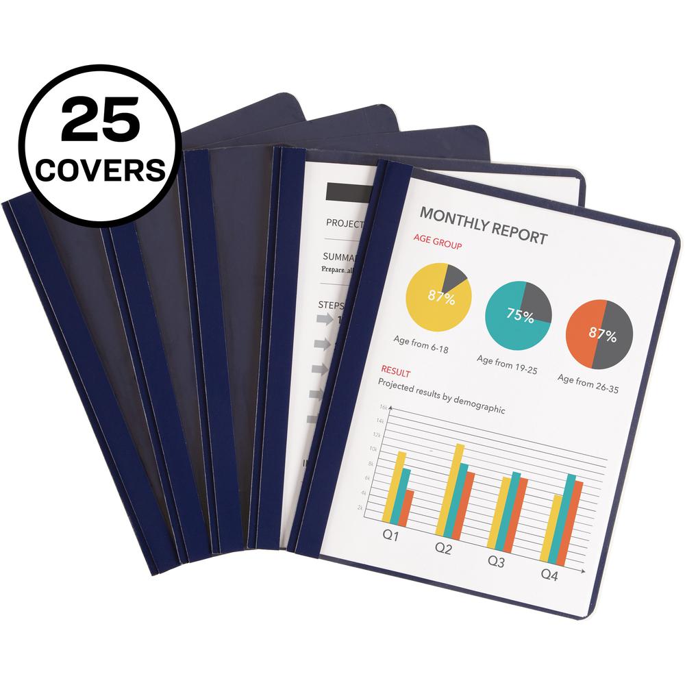Avery&reg; Letter Report Cover - 8 1/2" x 11" - 20 Sheet Capacity - 3 x Double Prong Fastener(s) - 1/2" Fastener Capacity for Folder - Poly, Paper, Polypropylene - Dark Blue - 25 / Box. Picture 1