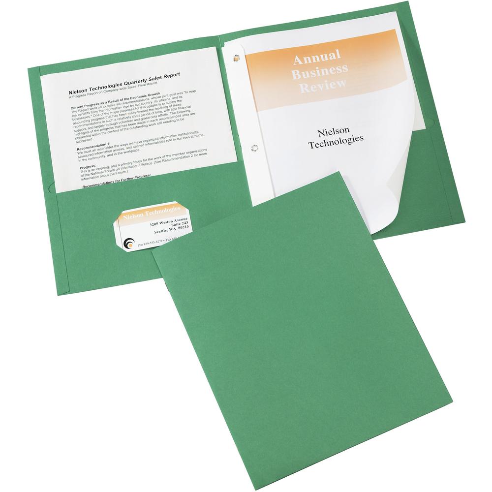 Avery&reg; Letter Report Cover - 8 1/2" x 11" - 70 Sheet Capacity - 3 x Prong Fastener(s) - 1/2" Fastener Capacity for Folder - 2 Internal Pocket(s) - Green - 25 / Box. Picture 1