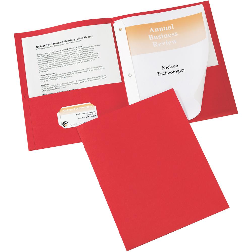 Avery&reg; Letter Report Cover - 8 1/2" x 11" - 70 Sheet Capacity - 3 x Prong Fastener(s) - 1/2" Fastener Capacity for Folder - 2 Internal Pocket(s) - Red - 25 / Box. Picture 1