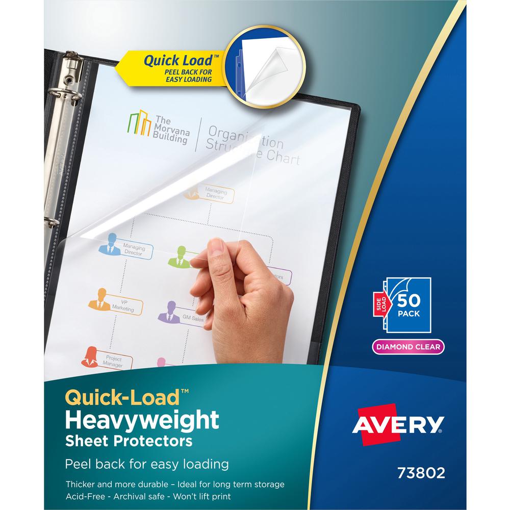 Avery&reg; Quick-Load Sheet Protectors - For Letter 8 1/2" x 11" Sheet - Clear - Polypropylene - 50 / Box. The main picture.