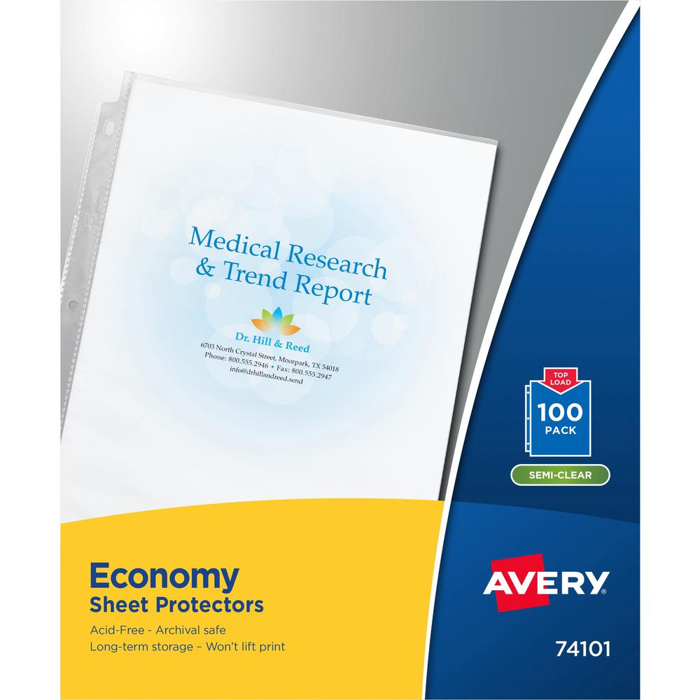 Avery&reg; Economy-Weight Sheet Protectors - For Letter 8 1/2" x 11" Sheet - Rectangular - Semi Clear - Polypropylene - 100 / Box. Picture 1