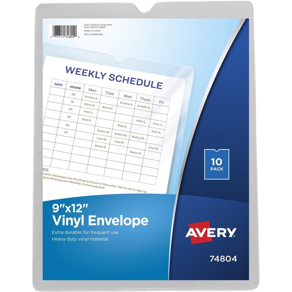 Avery&reg; Vinyl File Pocket - 9" x 12" - 60 Sheet Capacity - 1 Pocket(s) - Vinyl - Clear - 10 / Pack. The main picture.