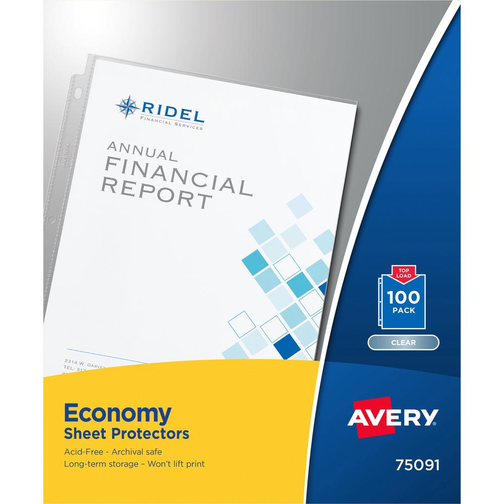 Avery&reg; Economy-Weight Sheet Protectors - For Letter 8 1/2" x 11" Sheet - Clear - Polypropylene - 100 / Box. The main picture.