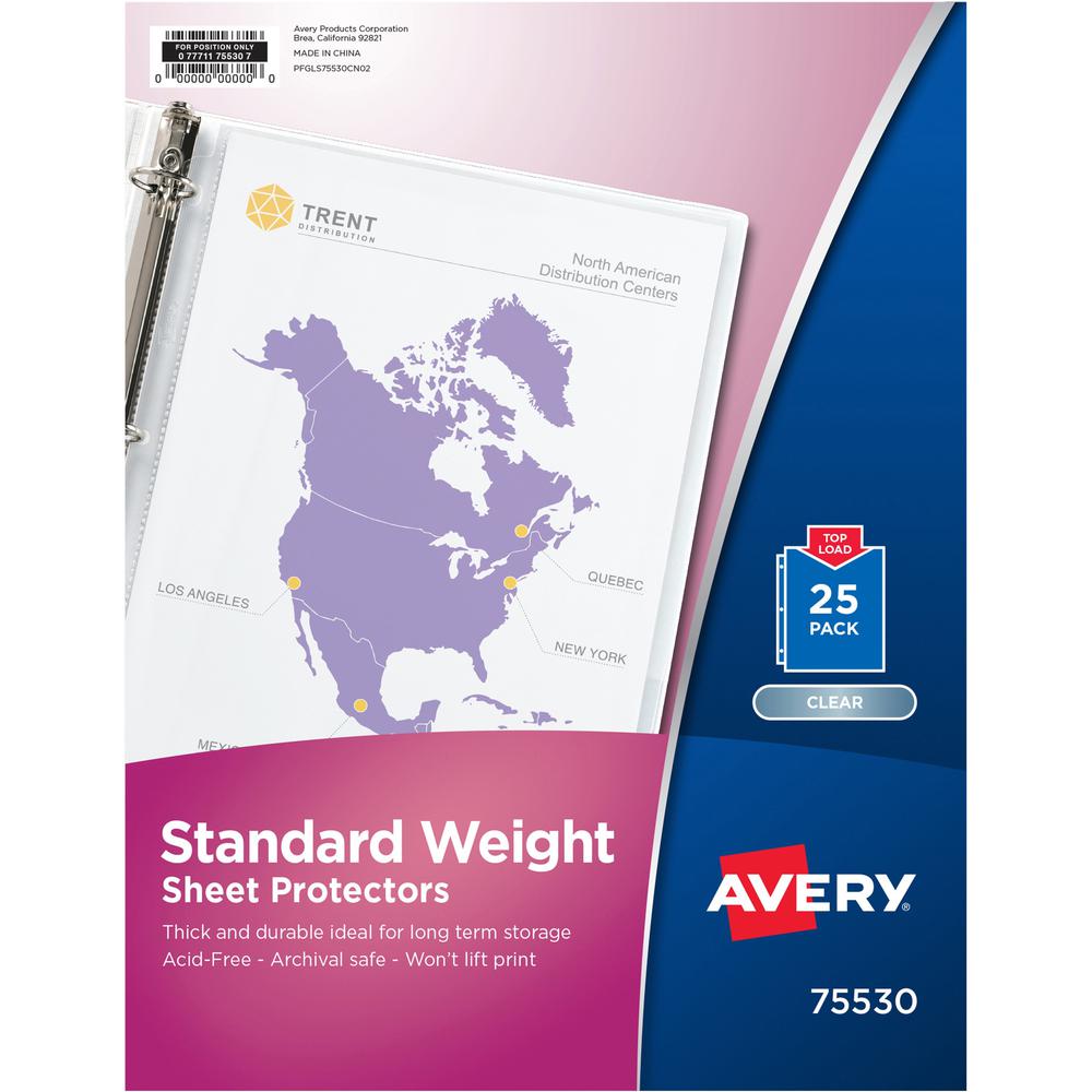 Avery&reg; Standard-Weight Sheet Protectors - For Letter 8 1/2" x 11" Sheet - Clear - Polypropylene - 25 / Pack. The main picture.