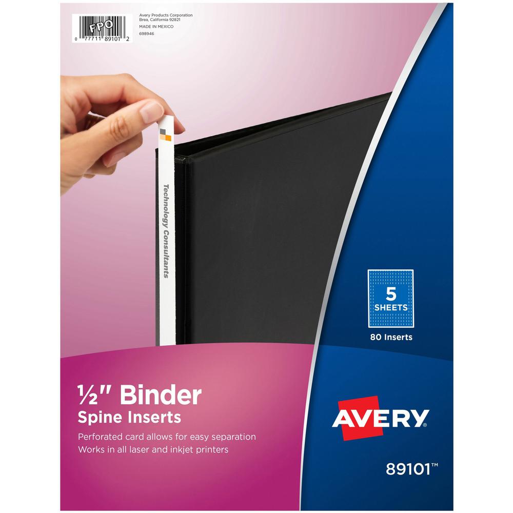 Avery&reg; Binder Spine Inserts - 1/2" Sheet - White - Card Stock - 80 / Pack. Picture 1