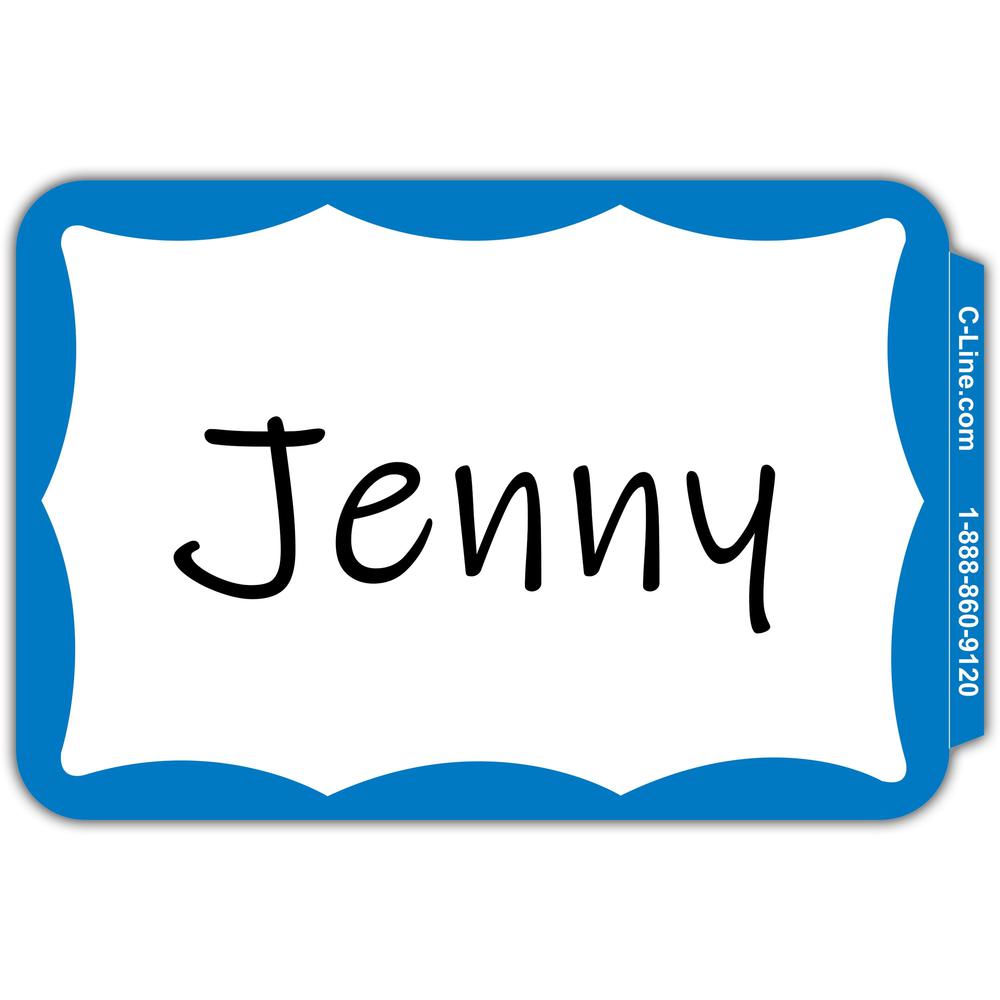 C-Line Self-Adhesive Name Tags - Blue Border, Peel & Stick, 3-1/2 x 2-1/4, 100/BX, 92265. The main picture.