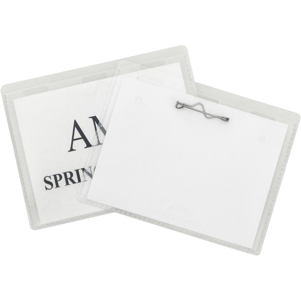 C-Line Pin Style Name Badge Holder Kit - Folded Holders with Inserts, 4 x 3, 100/BX, 94043. Picture 1