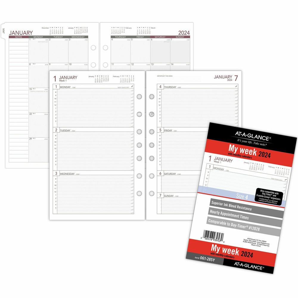 At-A-Glance 2024 Weekly Planner Refill, Loose-Leaf, Desk Size, 5 1/2" x 8 1/2" - Business - Julian Dates - Weekly - 1 Year - January 2024 - December 2024 - 8:00 AM to 5:00 PM - Hourly, Monday - Friday. Picture 1
