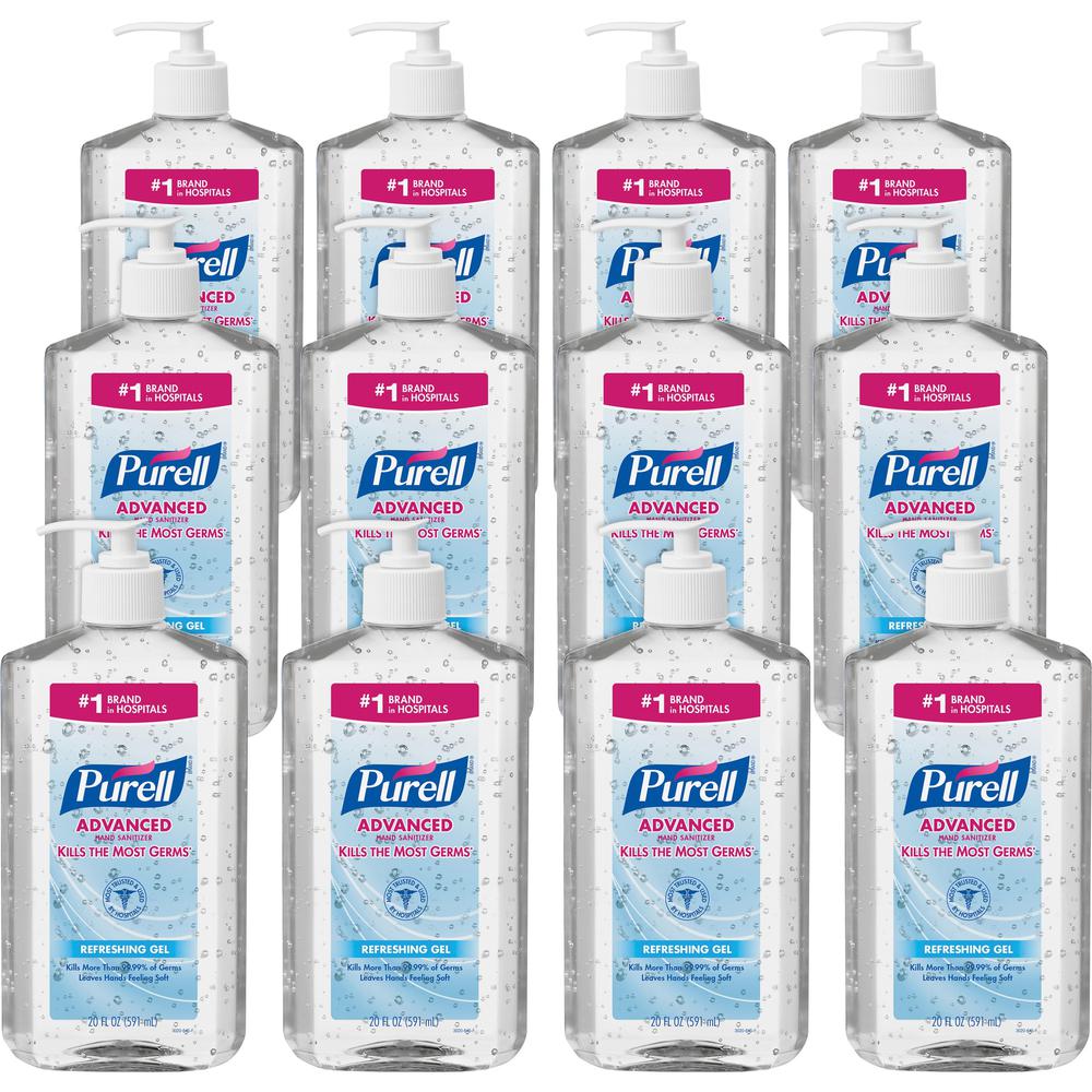 PURELL&reg; Advanced Hand Sanitizer - Clean Scent - 20 fl oz (591.5 mL) - Pump Bottle Dispenser - Hand, Skin - Moisturizing - Clear - Triclosan-free, Paraben-free, Phthalate-free - 12 / Carton. Picture 1