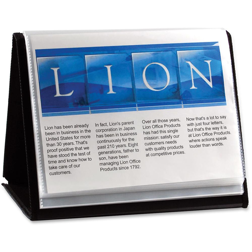 Lion Flip-N-Tell Display Easel Books - Letter - 8 1/2" x 11" Sheet Size - 40 Sheet Capacity - 20 Pocket(s) - Polypropylene - Black - 1.50 lb - Recycled - Non-stick, Acid-free, Lightweight, Reinforced . Picture 1