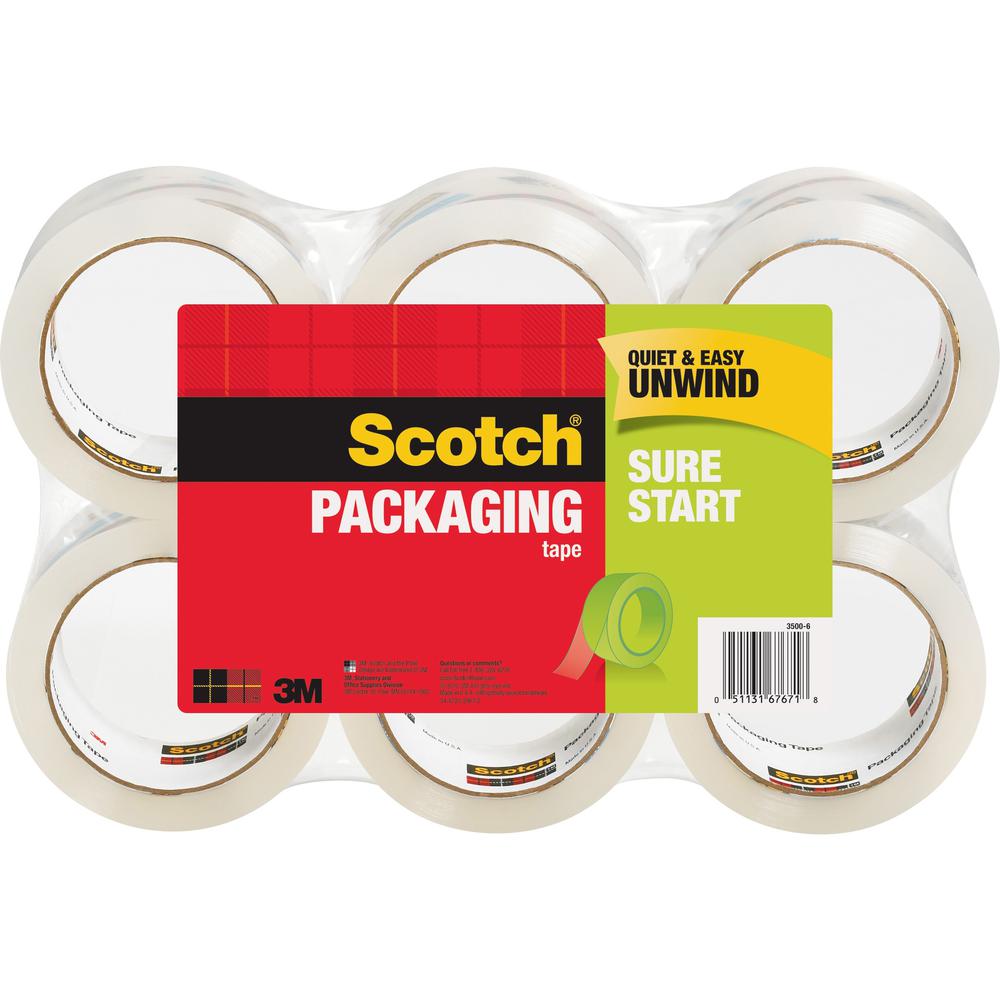 Scotch Sure Start Packaging Tape - 54.60 yd Length x 1.88" Width - 2.6 mil Thickness - 3" Core - Synthetic Rubber Resin - 2.95 mil - Sliver Resistant, Moisture Resistant, Split Resistant - For Sealing. Picture 1