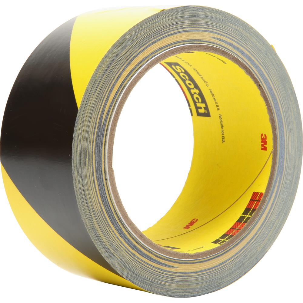 3M Diagonal Stripe Safety Tape - 36 yd Length x 2" Width - Vinyl - 5.40 mil - Rubber Resin Backing - Abrasion Resistant, Chemical Resistant - For Hazard Identification, Floor Marking - 1 / Roll - Blac. Picture 1