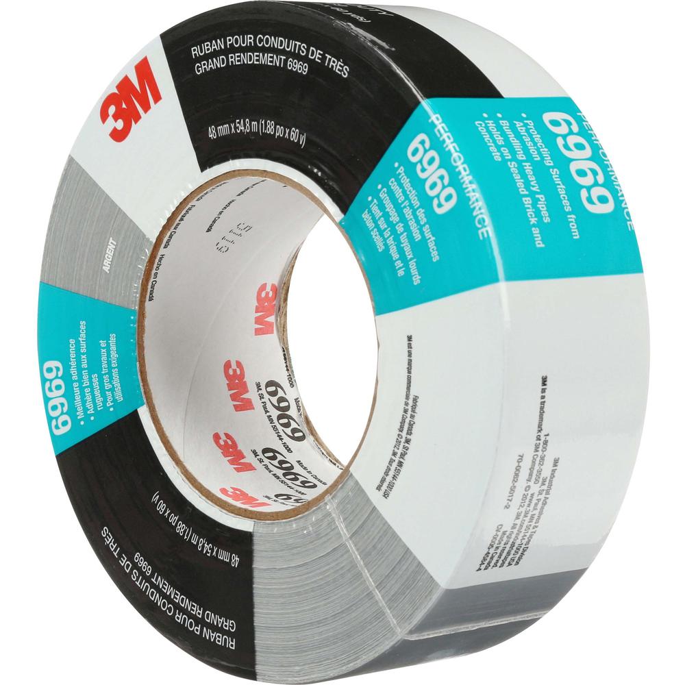 3M Heavy-duty Duct Tape - 60 yd Length x 1.88" Width - 10.7 mil Thickness - 3" Core - Cloth, Rubber - 10.60 mil - Polyethylene Coated Cloth Backing - 1 / Roll - Silver. Picture 1