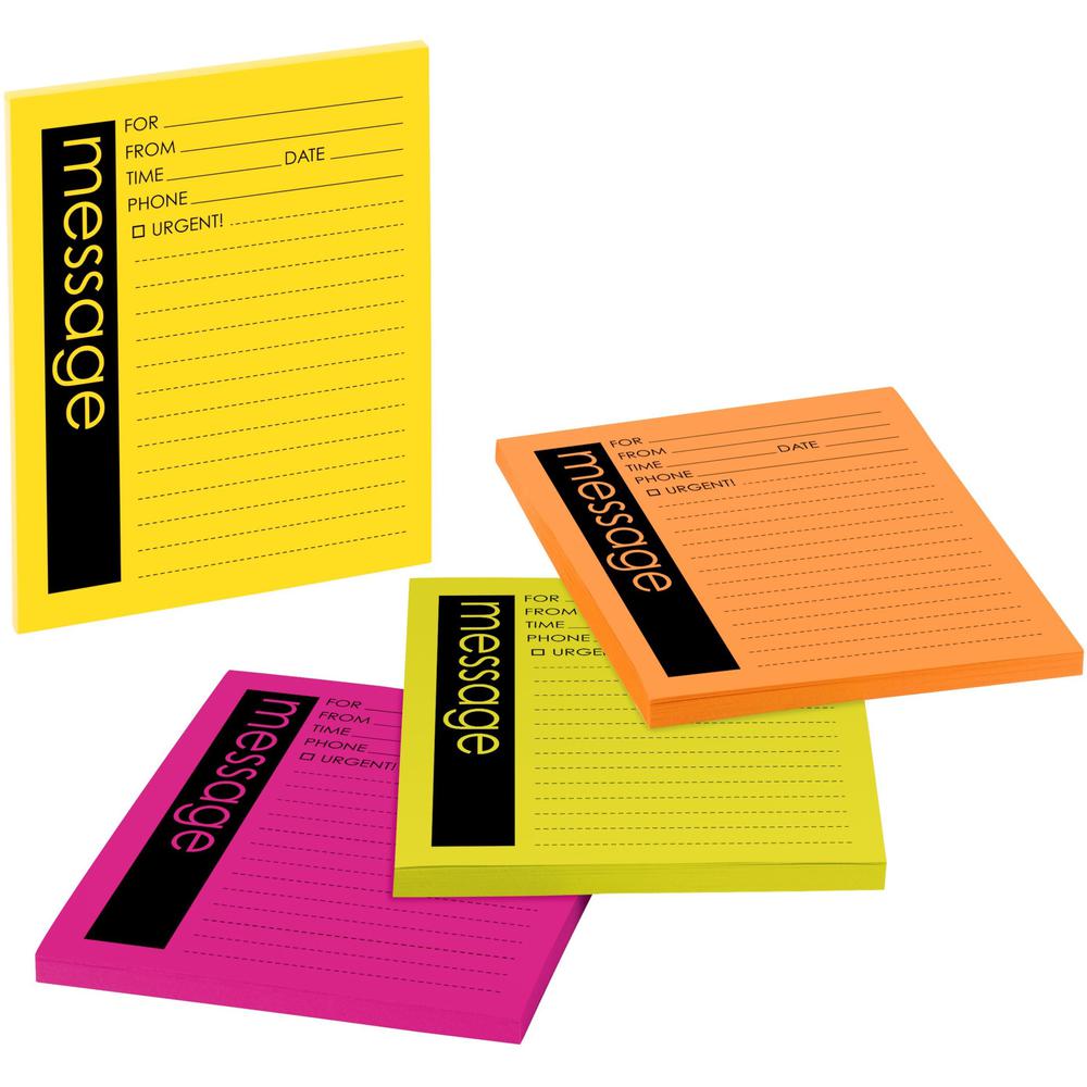 Post-it&reg; Important Message Note - 50 Sheet(s) - 5" x 4" Sheet Size - Yellow, Pink, Orange, Green - Assorted Sheet(s) - 4 / Pack. Picture 1