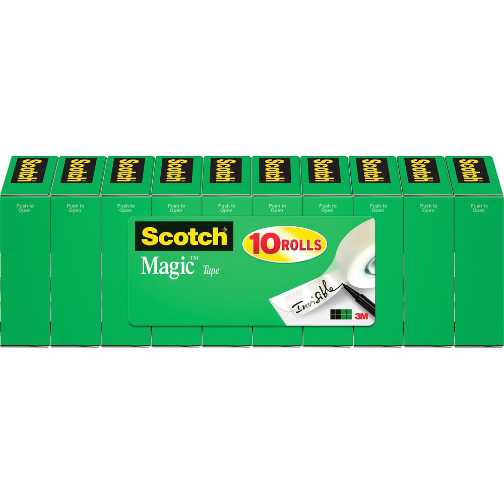 Scotch 3/4"W Magic Tape - 27.78 yd Length x 0.75" Width - 1" Core - Split Resistant, Tear Resistant - For Document, Book, Patching, Mending, Splicing - 10 / Pack - Matte - Clear. Picture 1