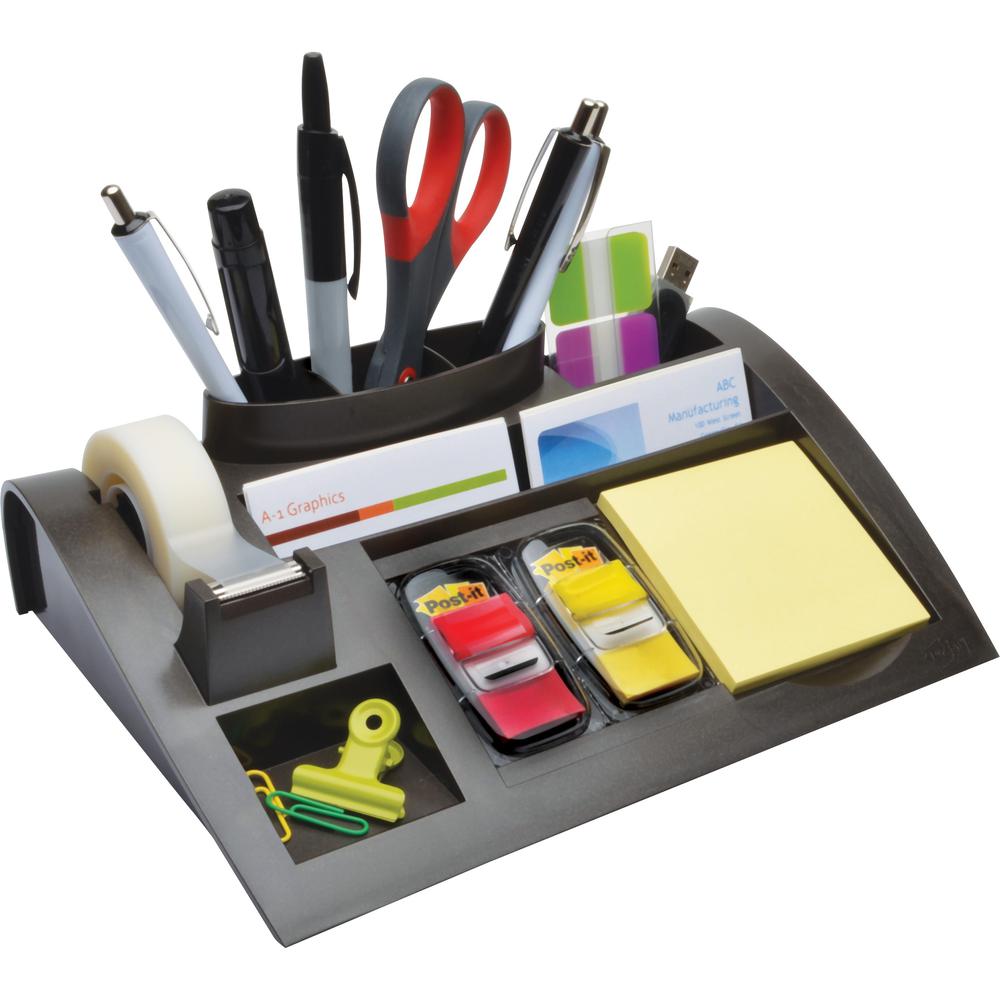 Post-it&reg; Notes Kit Desk Organizer - 7 Compartment(s) - 2.8" Height x 10.3" Width x 6.8" DepthDesktop - Black - Plastic - 1 Each. Picture 1