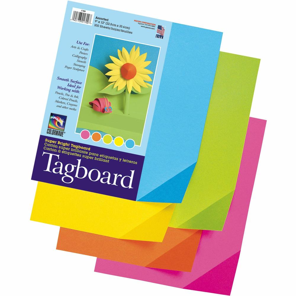 Pacon Super Bright Tagboard - Art - 9"Width x 12"Length - 1 / Pack - Assorted. Picture 1
