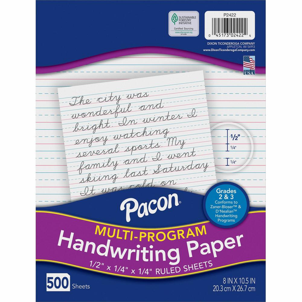 Pacon Multi-Program Handwriting Papers - 500 Sheets - 0.50" Ruled - Unruled Margin - 8" x 10 1/2" - White Paper - Hard Cover - 500 / Ream. Picture 1