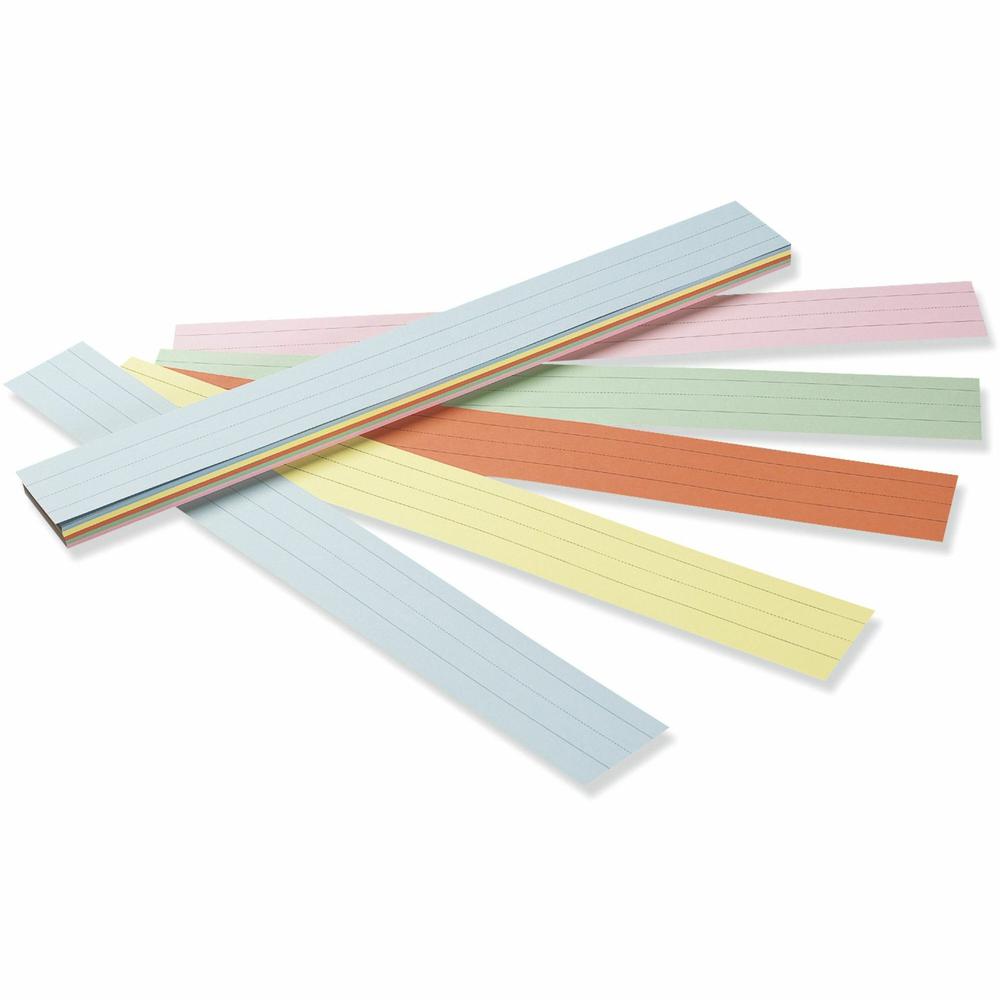 Pacon&reg; Sentence Strips - 3"H x 24"W - Dual-Sided - 1.5" Rule/Single Line Rule - 100 Strips/Pack - 5 Assorted Colors. Picture 1