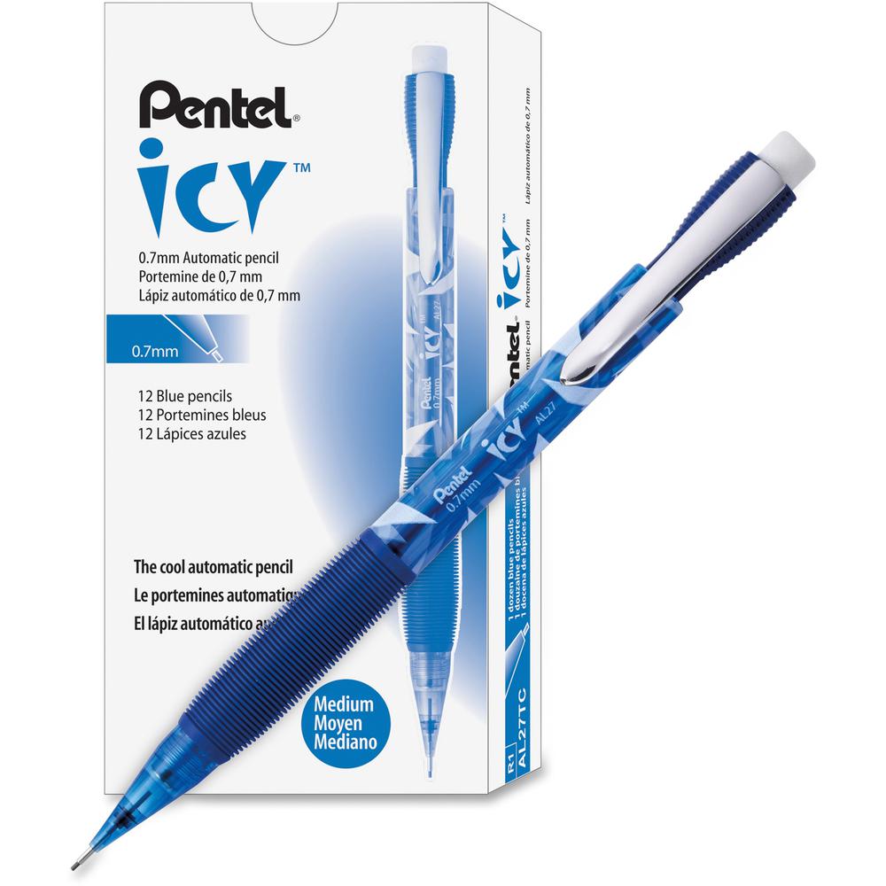 Pentel Icy Mechanical Pencil - #2 Lead - 0.7 mm Lead Diameter - Refillable - Blue Barrel - 1 Dozen. Picture 1