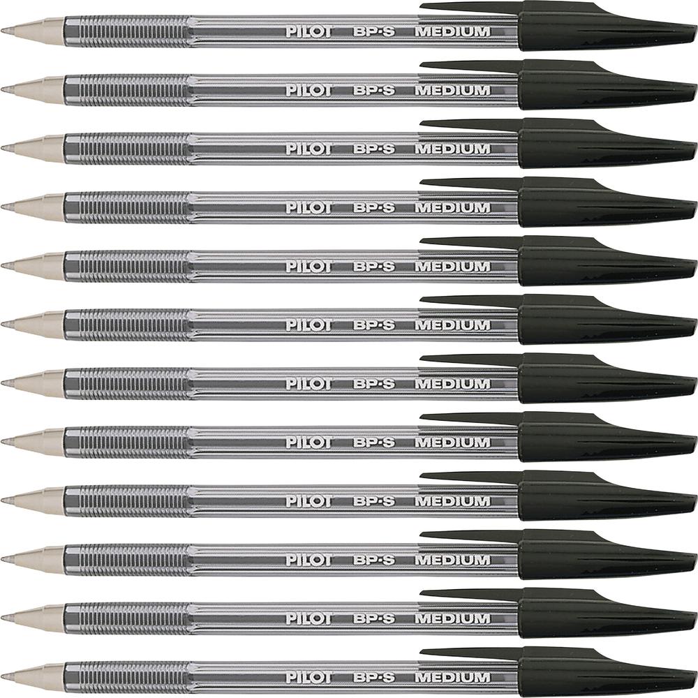 Pilot Better BP-S Ball Stick Pens - Medium Pen Point - 1 mm Pen Point Size - Refillable - Black - Crystal, Clear Barrel - Stainless Steel Tip - 1 Dozen. Picture 1