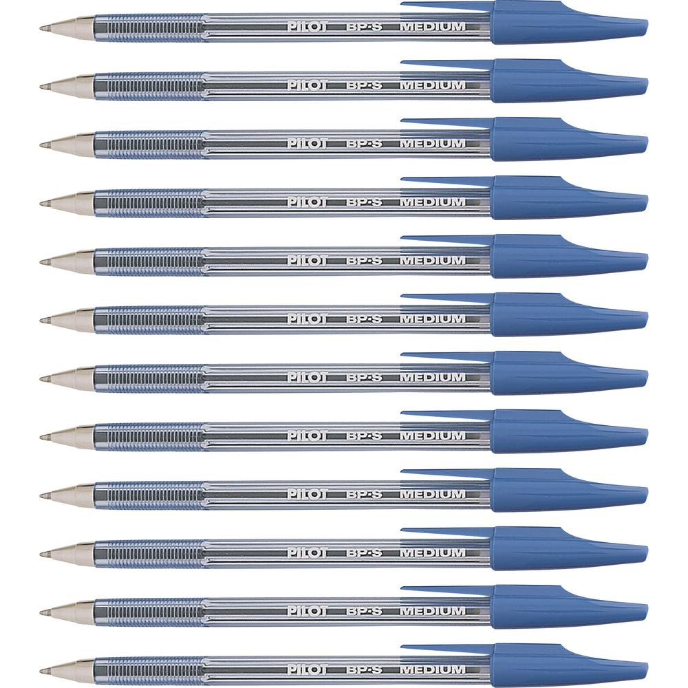 Pilot Better BP-S Ball Stick Pens - Medium Pen Point - 1 mm Pen Point Size - Refillable - Blue - Crystal, Clear Barrel - Stainless Steel Tip - 1 Dozen. Picture 1
