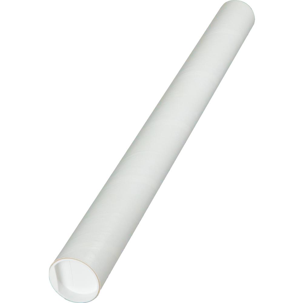 Quality Park White Kraft Fiberboard Mailing Tubes - 2" Width x 24" Length - Removable End Caps - Fiberboard, Kraft - 25 / Carton - White. The main picture.