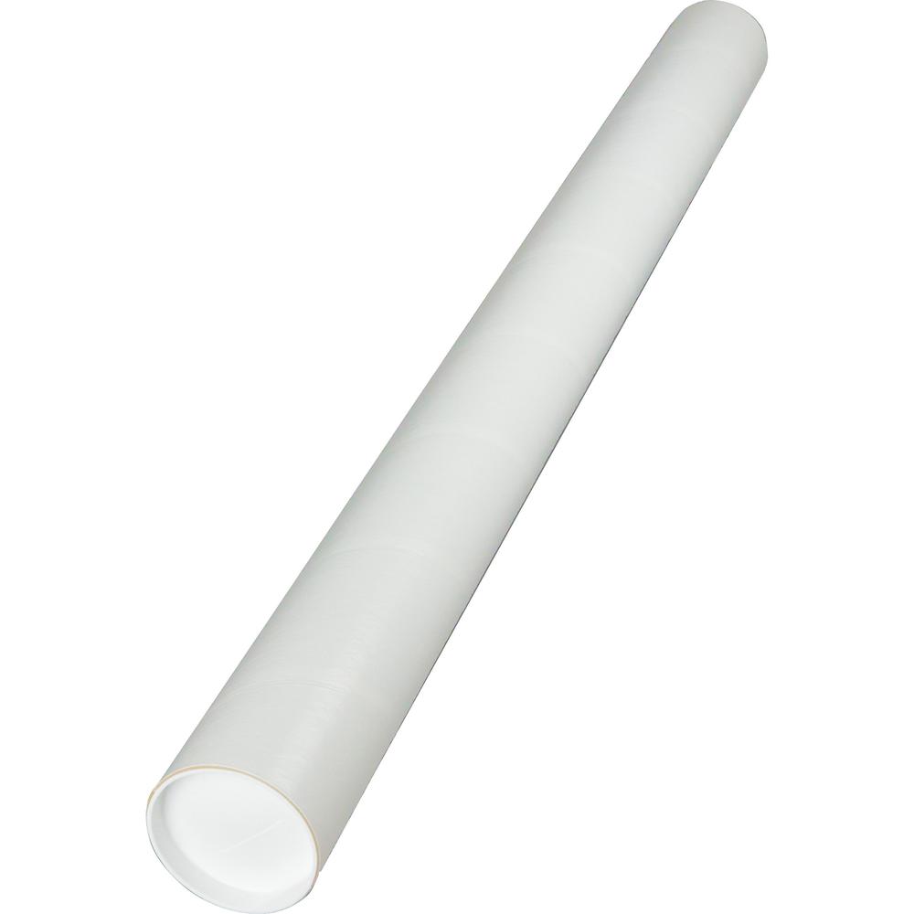 Quality Park White Kraft Fiberboard Mailing Tubes - 36" Length - 3" Diameter - Removable End Caps - Fiberboard, Kraft - 25 / Carton - White. Picture 1