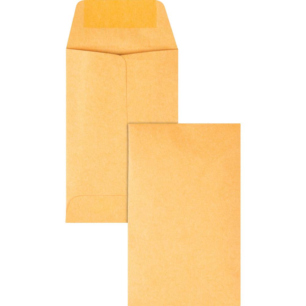 Quality Park No. 1 Coin and Small Parts Envelopes with Gummed Seal - Coin - #1 - 2 1/4" Width x 3 1/2" Length - 24 lb - Gummed - 500 / Box - Brown Kraft. Picture 1