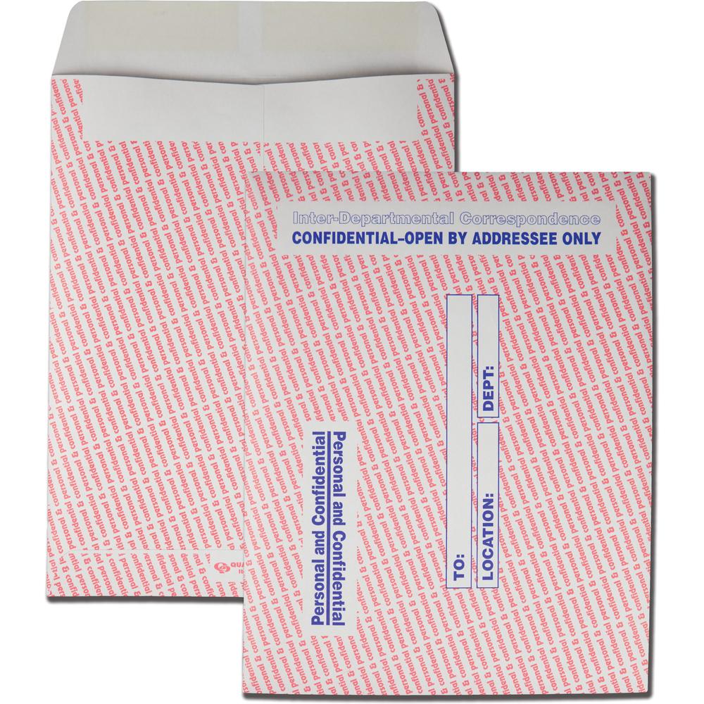 Quality Park 10 x 13 Personal and Confidential Inter-Departmental Envelopes - Inter-department - 10" Width x 13" Length - 28 lb - Gummed - Kraft - 100 / Box - Gray, Red, Blue. Picture 1