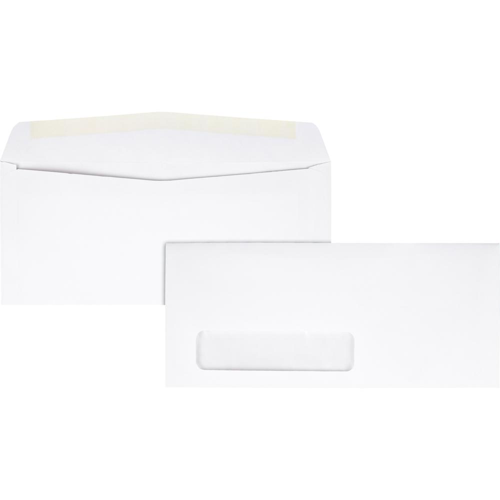 Quality Park White Woven Window Envelopes - Single Window - #10 - 4 1/8" Width x 9 1/2" Length - 24 lb - Gummed - Wove - 500 / Box - White. Picture 1