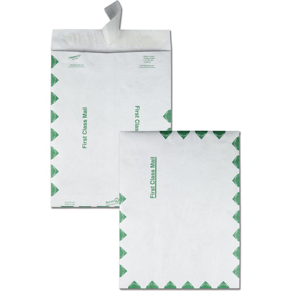 Survivor&reg; 9-1/2 x 12-1/2 First Class Border Catalog Mailers with Redi-Strip Closure - First Class Mail - #12 1/2 - 9 1/2" Width x 12 1/2" Length - 14 lb - Peel & Seal - Tyvek - 100 / Box - White. Picture 1