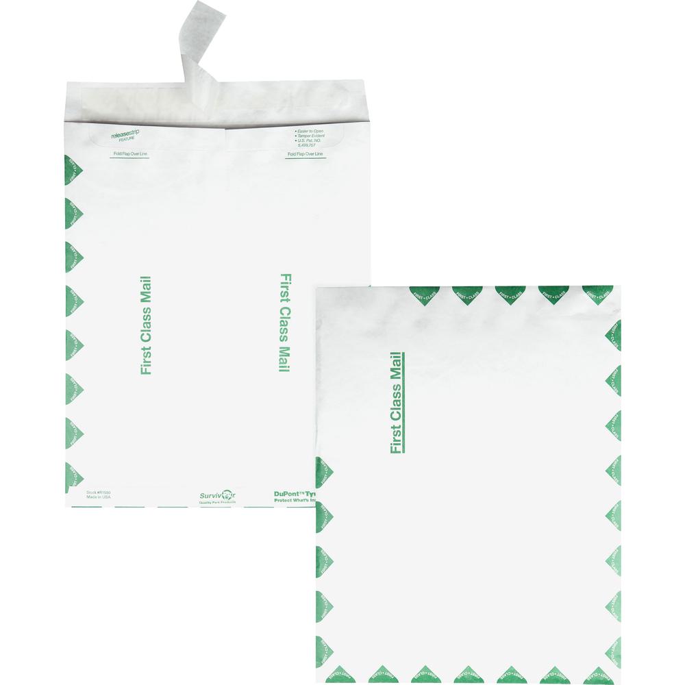 Quality Park Survivor Tyvek First Class Envelopes - First Class Mail - #13 1/2 - 10" Width x 13" Length - 14 lb - Peel & Seal - Tyvek - 100 / Box - White. The main picture.