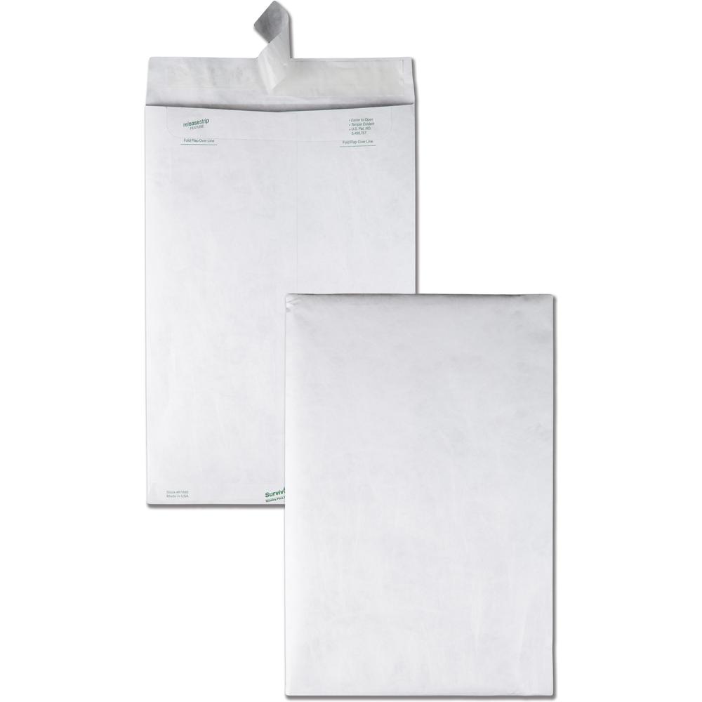 Quality Park Flap-Stik Open-end Envelopes - Catalog - 10" Width x 15" Length - 14 lb - Peel & Seal - Tyvek - 100 / Box - White. Picture 1