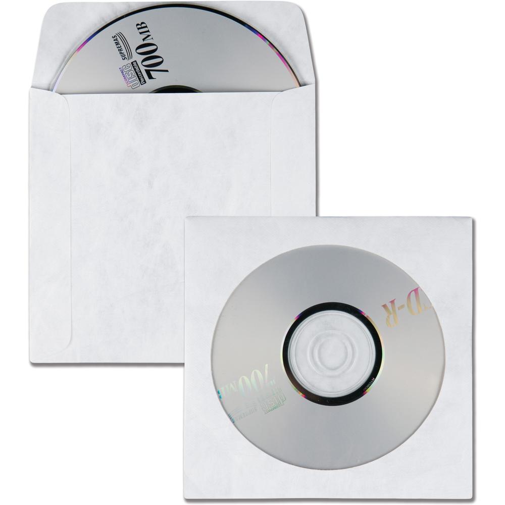 Quality Park Tyvek CD/DVD Sleeves - Disc/Diskette - 4 7/8" Width x 5" Length - Tyvek - 100 / Box - White. Picture 1