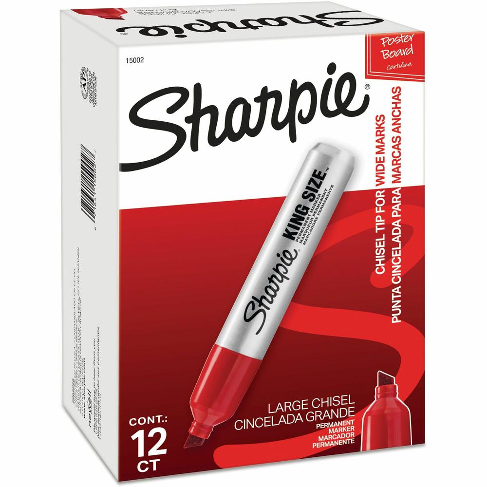 Sharpie King Size Permanent Marker - Chisel Marker Point Style - Red - Silver Plastic Barrel - 12 / Dozen. Picture 1