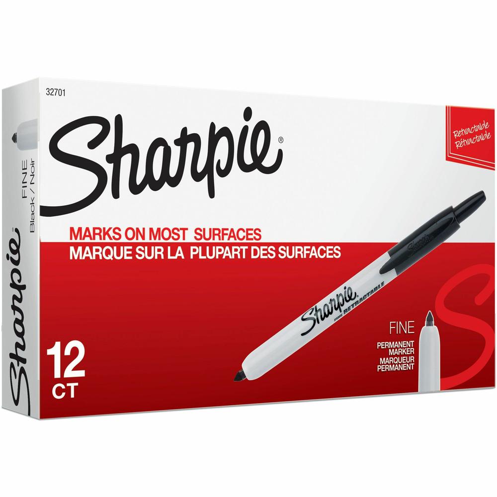 Sharpie Retractable Permanent Marker - Fine Marker Point - Retractable - Black - 12 / Dozen. Picture 1