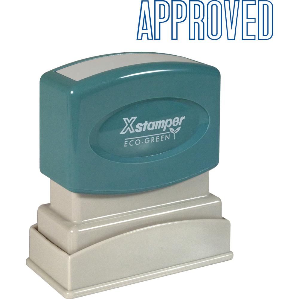 Xstamper APPROVED Title Stamp - Message Stamp - "APPROVED" - 0.50" Impression Width x 1.63" Impression Length - 100000 Impression(s) - Blue - Recycled - 1 Each. Picture 1