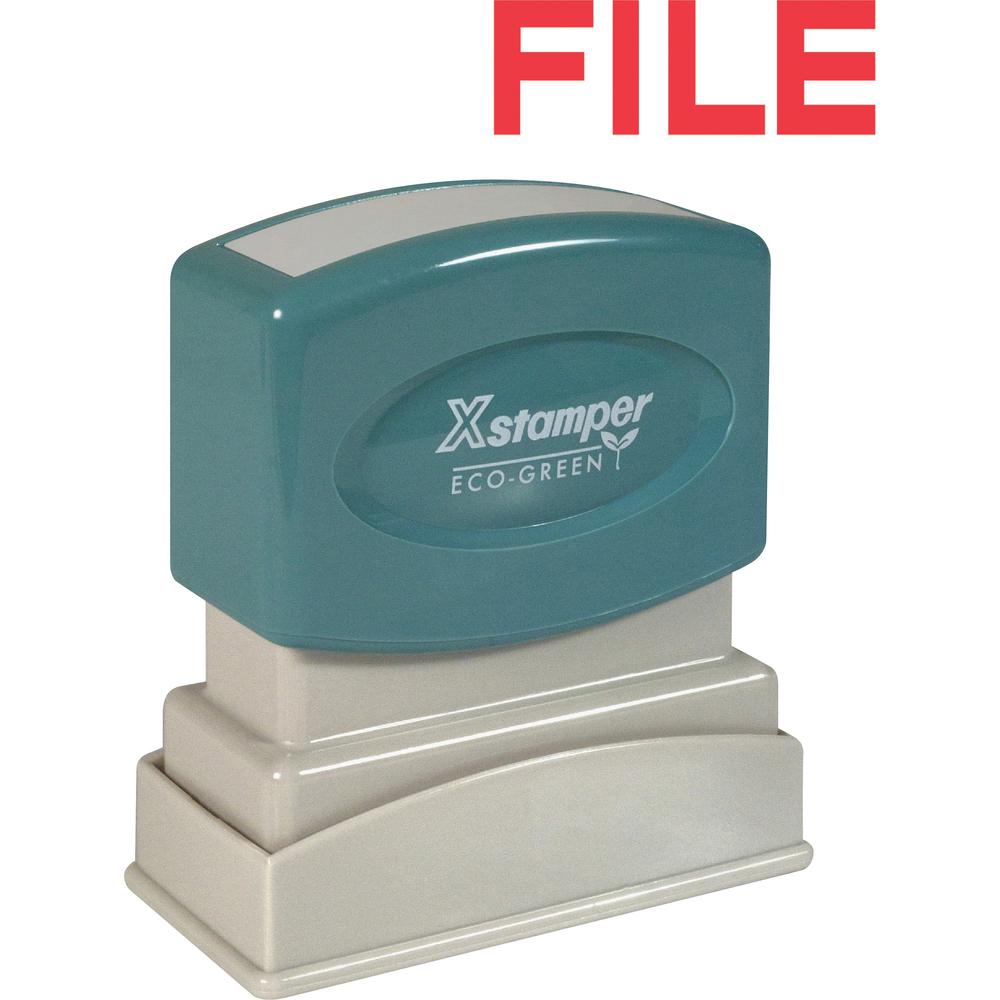 Xstamper FILE Title Stamp - Message Stamp - "FILE" - 0.50" Impression Width x 1.63" Impression Length - 100000 Impression(s) - Red - Recycled - 1 Each. Picture 1