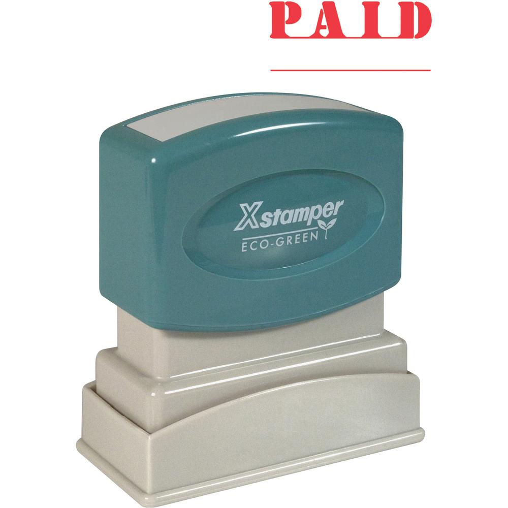 Xstamper PAID Title Stamp - Message Stamp - "PAID" - 0.50" Impression Width x 1.62" Impression Length - 100000 Impression(s) - Red - Recycled - 1 Each. Picture 1