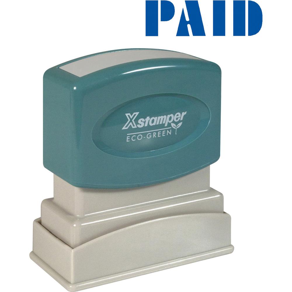 Xstamper Blue PAID Title Stamp - Message Stamp - "PAID" - 0.50" Impression Width x 1.62" Impression Length - 100000 Impression(s) - Blue - Recycled - 1 Each. Picture 1