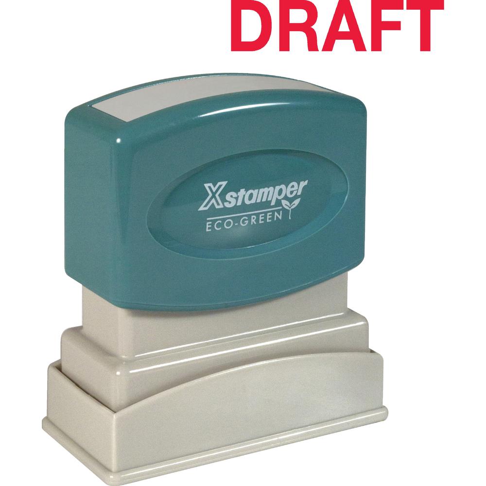 Xstamper DRAFT Stamp - Message Stamp - "DRAFT" - 0.50" Impression Width x 1.63" Impression Length - 100000 Impression(s) - Red - Recycled - 1 Each. Picture 1