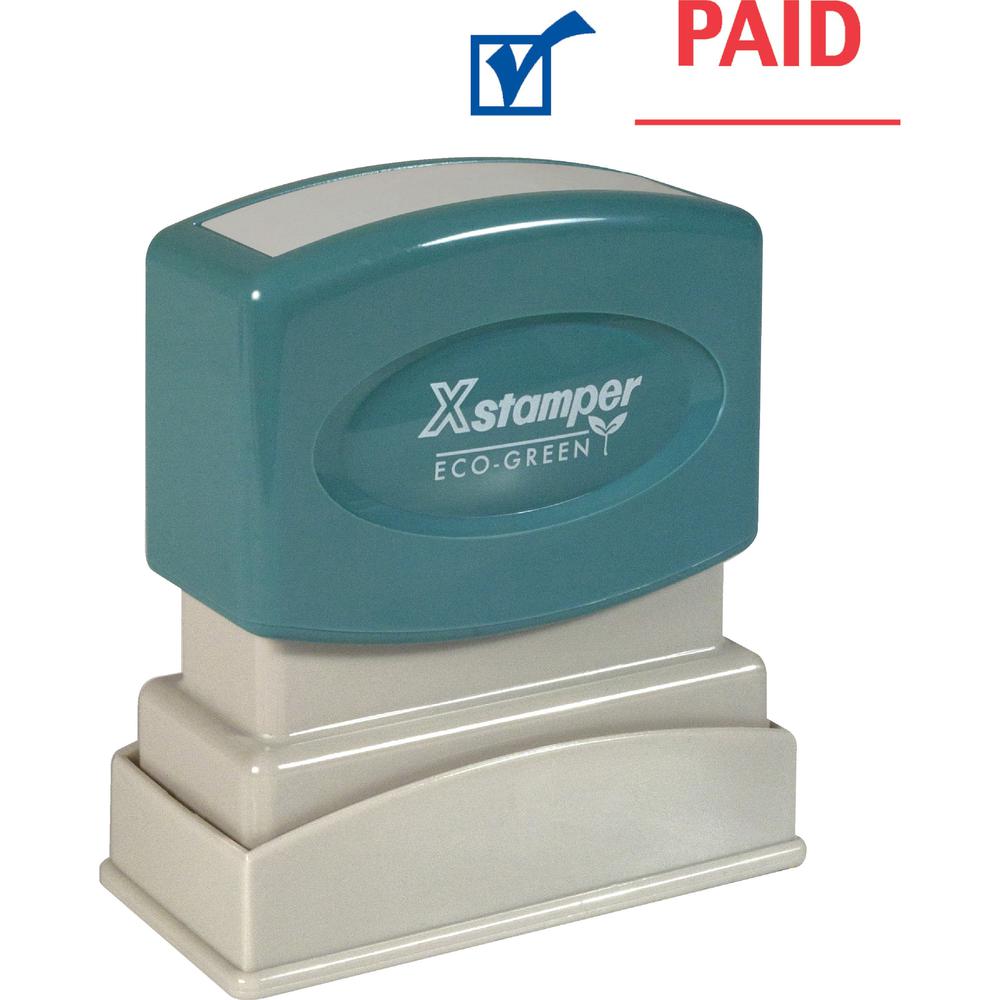 Xstamper Red/Blue PAID Title Stamp - Message/Date Stamp - "PAID" - 0.50" Impression Width - 100000 Impression(s) - Blue, Red - Polymer Polymer - Recycled - 1 Each. Picture 1